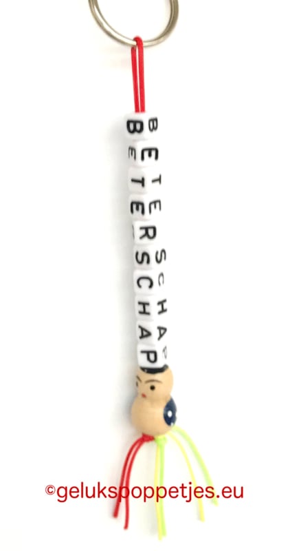 Sleutelhanger besser mit houten gelukspoppetje