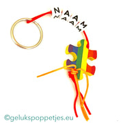 Mein Name ist Sleutelhanger mit gelukspoppetje puzzelstukje