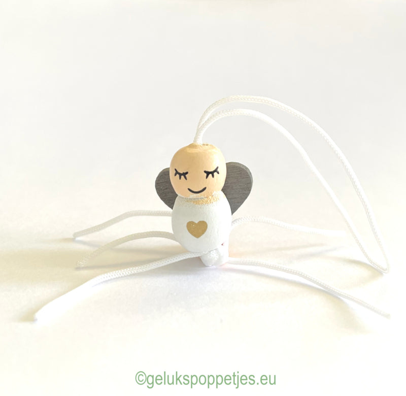 Gelukspoppetje engel met houten hart