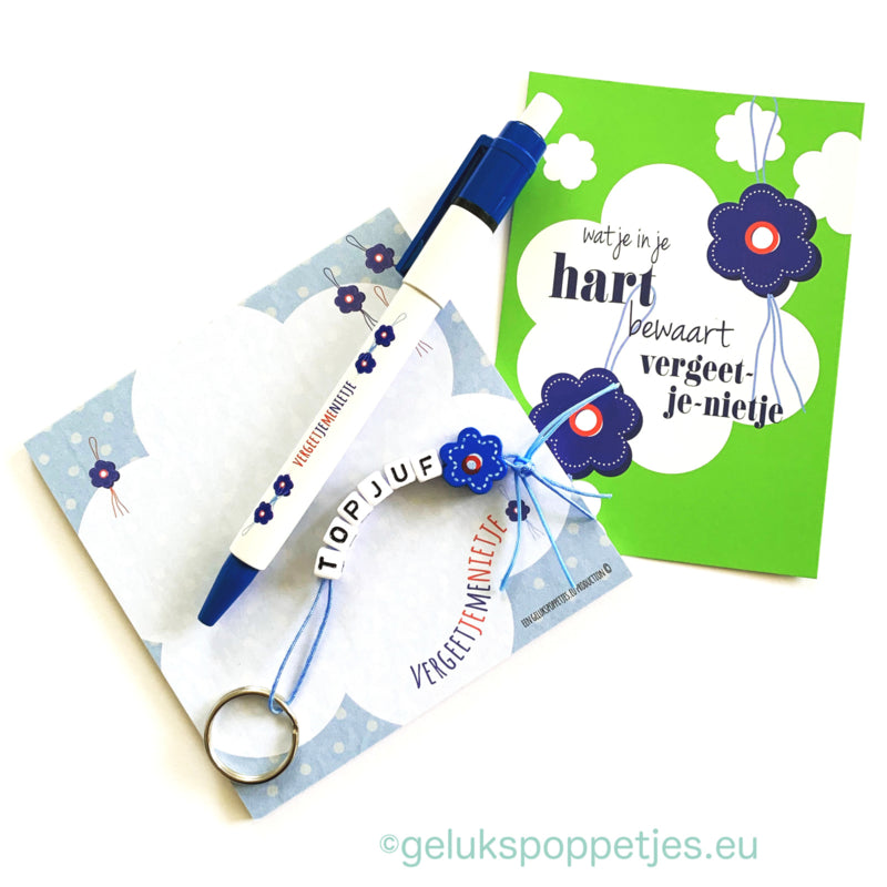 Sleutelhanger mit Dank und Gelukspoppetje vergeet-me-nietje
