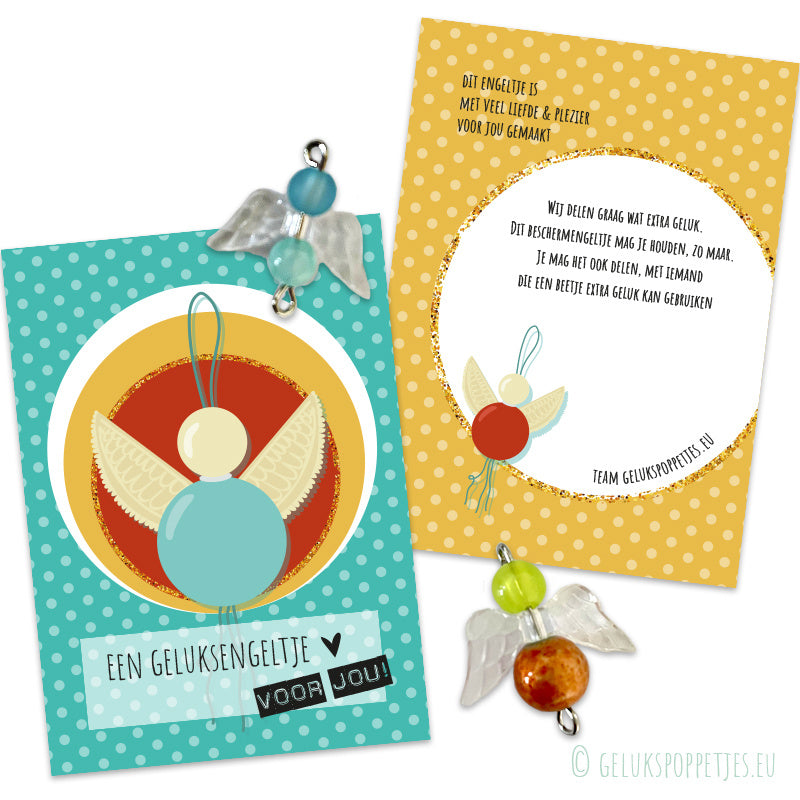 Handgemaakt geluksengeltje mit gelukskaartje