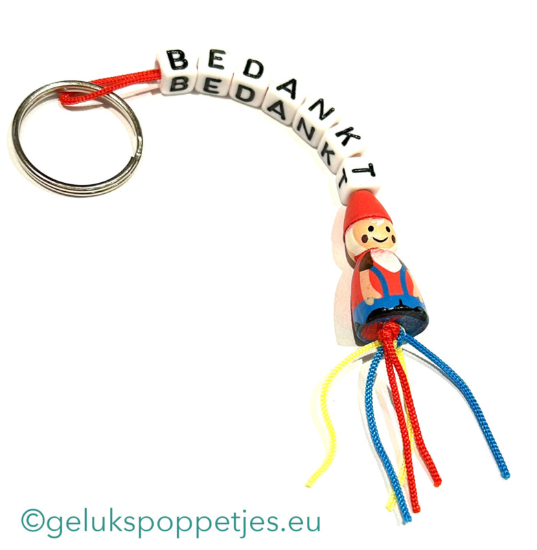 Sleutelhanger bedankt sich mit gelukspoppetje kabouter