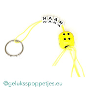 Naam sleutelhanger met gelukspoppetje dobbelsteen