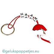 Naam sleutelhanger met gelukspoppetje kerst muts