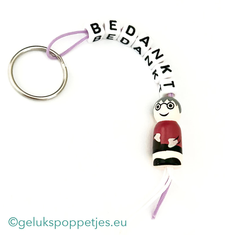 Sleutelhanger bedankt sich bei gelukspoppetje oma