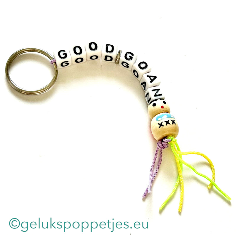 Sleutelhanger Good Goan mit houten gelukspoppetje