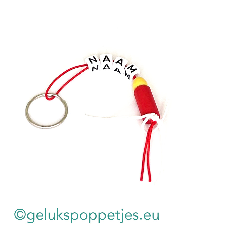 Naam sleutelhanger met gelukspoppetje kaars