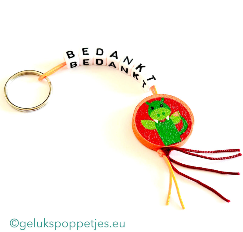 Sleutelhanger bedankt sich mit gelukspoppetje draakje