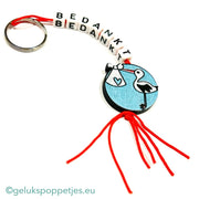 Sleutelhanger bedankt sich mit gelukspoppetje baby ooievaar