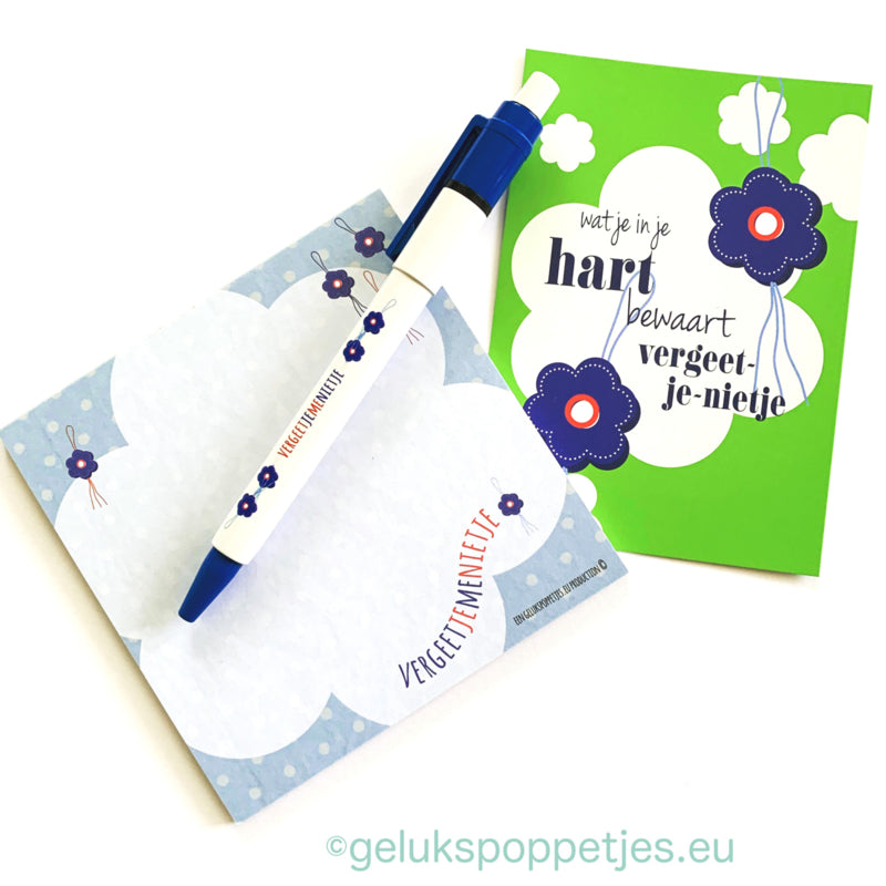 Sleutelhanger mit Dank und Gelukspoppetje vergeet-me-nietje