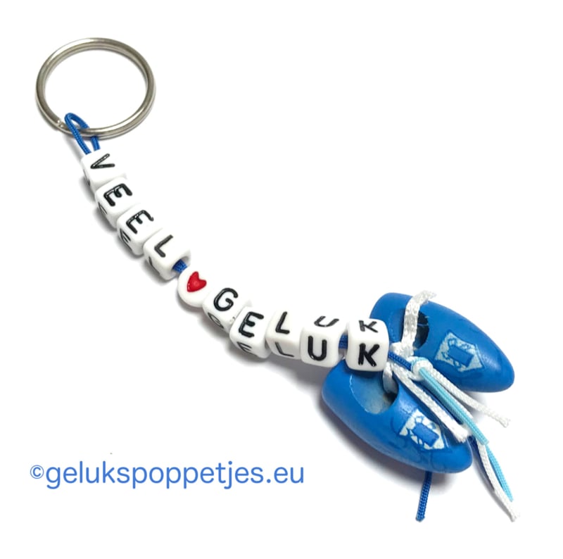 Sleutelhanger veel geluk with gelukspoppetje klompjes