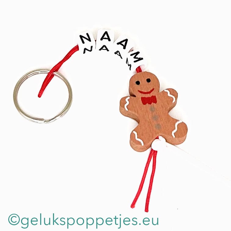 Naam sleutelhanger met gelukspoppetje lebkuchen
