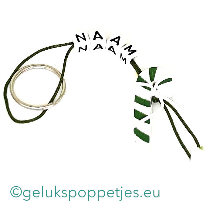 Naam sleutelhanger met gelukspoppetje zuurstok