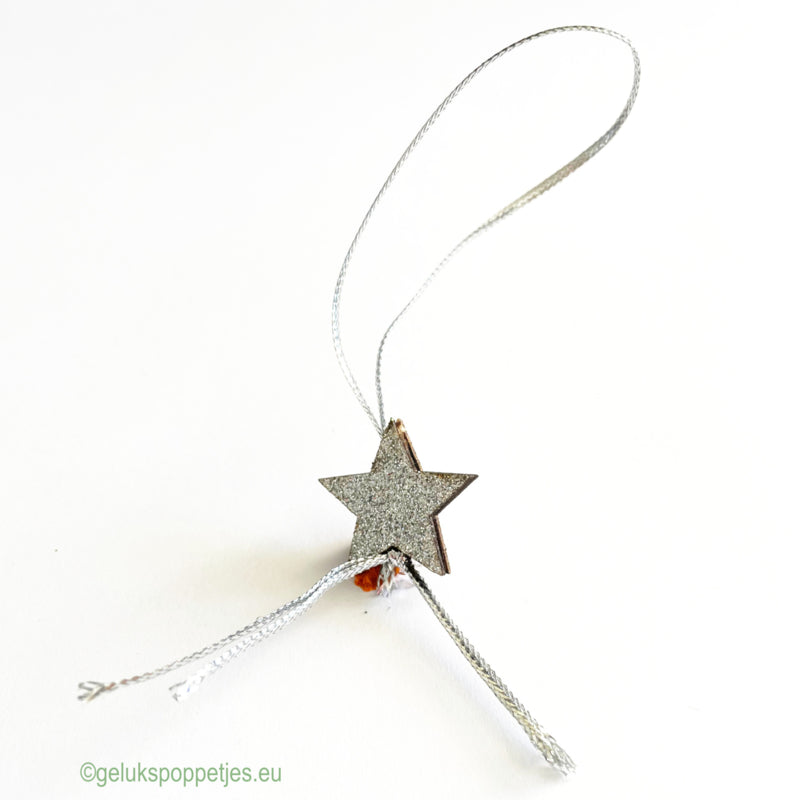 Gelukspoppetje silveren glitterster