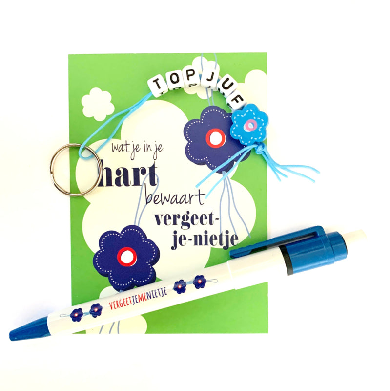 Sleutelhanger mit Dank und Gelukspoppetje vergeet-me-nietje