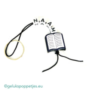 Naam sleutelhanger met gelukspoppetje boekje