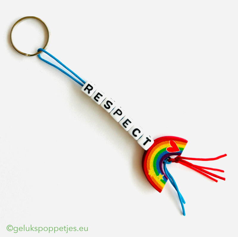Sleutelhanger-Respekt mit gelukspoppetje regenboog