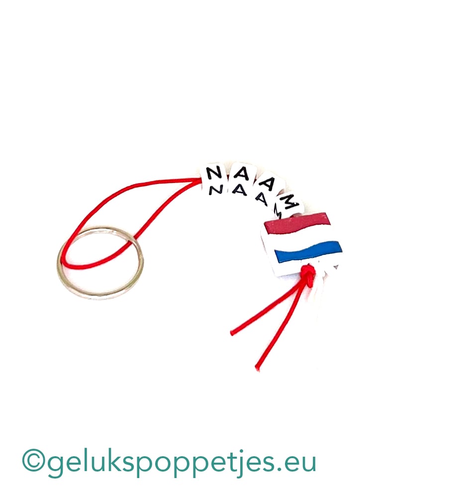 Naam sleutelhanger met gelukspoppetje Nederlandse vlag