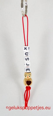 Sleutelhanger KUSJE mit gelukspoppetje mit hartje op de buik