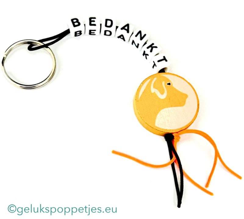 Sleutelhanger bedankt sich mit Gelukspoppetje Hondje