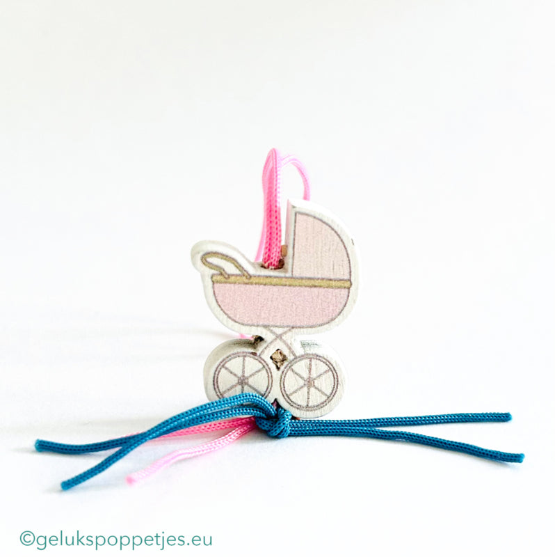 Gelukspoppetje kinderwagen roze
