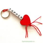 Sleutelhanger Topper mit gelukpoppetje houten hartje