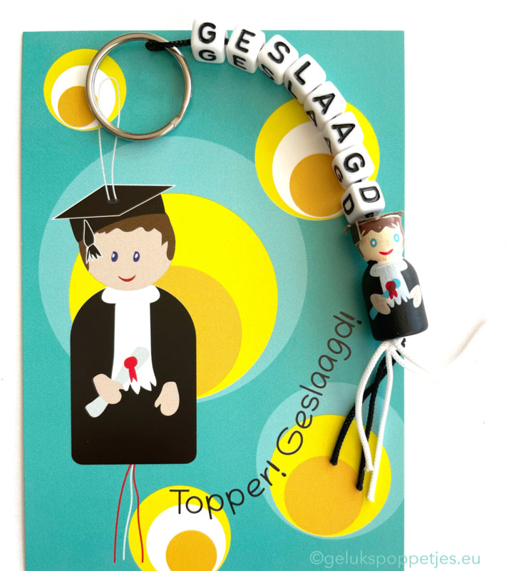 Sleutelhanger geslaagd mit Gelukspoppetje-Professor