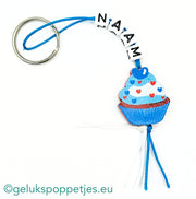 Namensanhänger mit gelukstem Cupcake-Blau