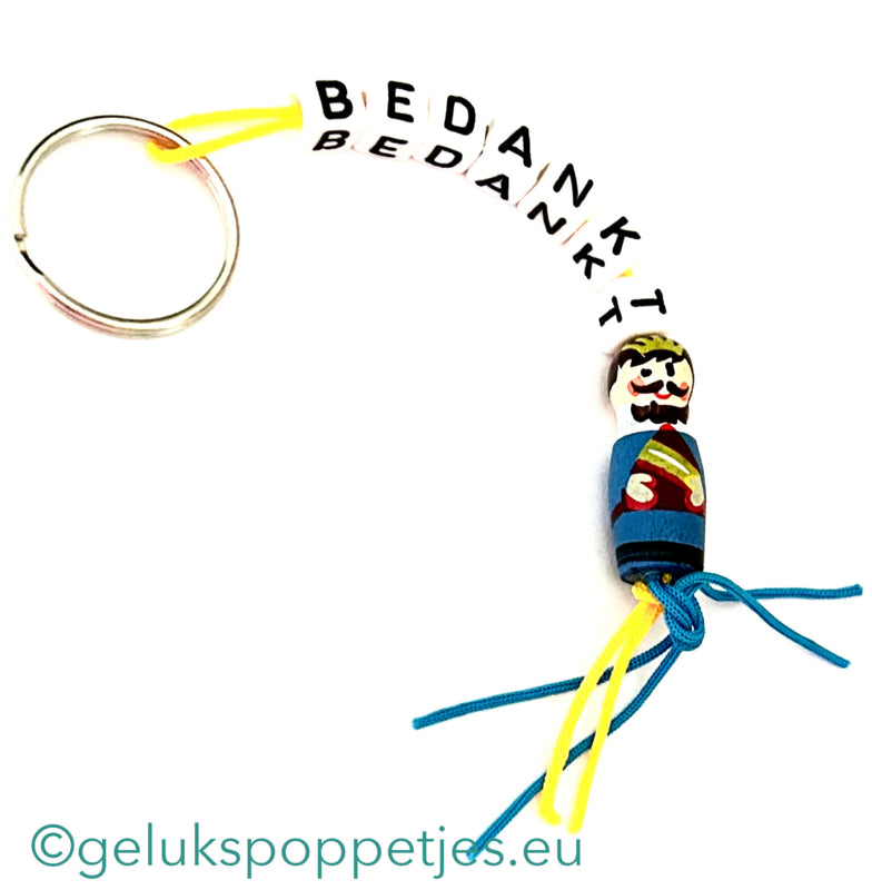 Sleutelhanger bedankt sich bei gelukspoppetje koning