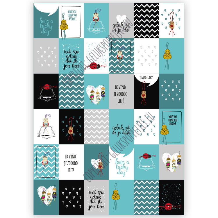 Gelukspoppetjes inpakpapier geblokt