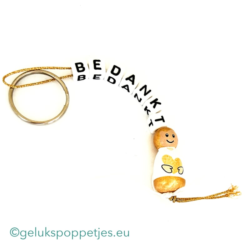 Sleutelhanger bedankt sich mit gelukspoppetje goldenen engel