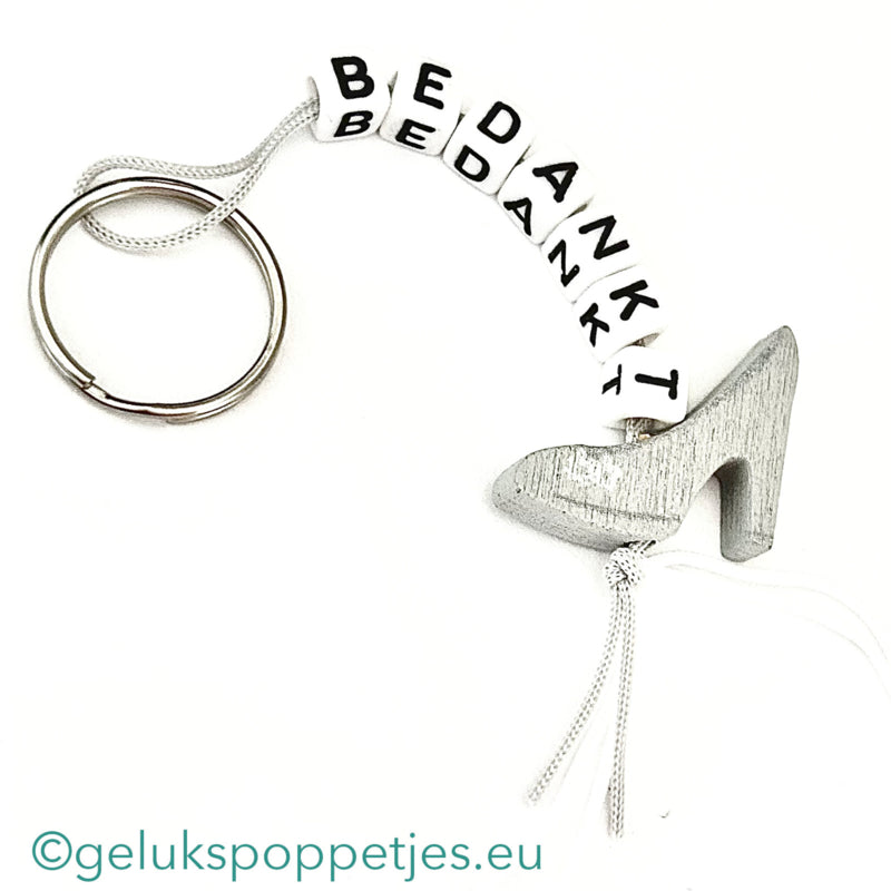 Sleutelhanger bedankt sich mit gelukspoppetje schoentje
