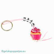 Naam Sleutelhanger mit gelukspoppetje Cupcake Roze