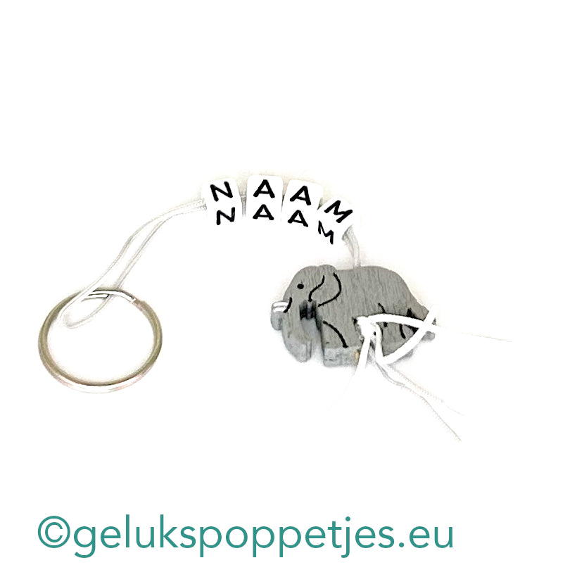 Naam sleutelhanger met gelukspoppetje olifant